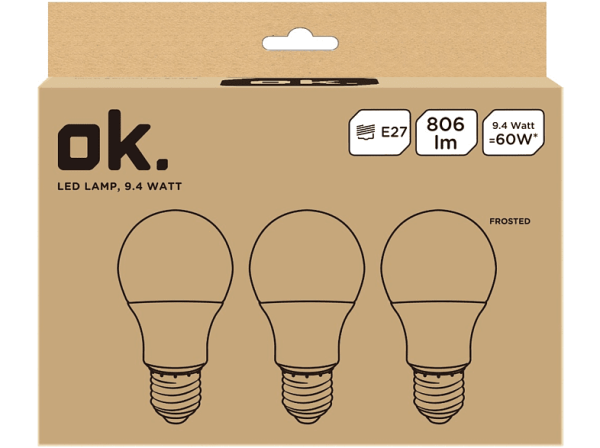 Lâmpada LED Ok Okled-E27-9.4w 10W E27 pack 3 on Sale